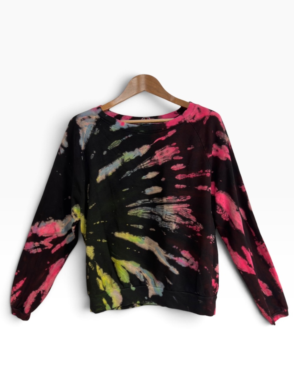 Hard Tail Forever Neon Spiral Lizard Tie Dye Sweatshirt Black Pink Green Size M